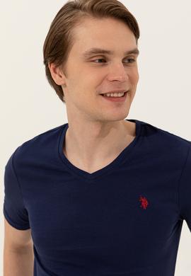 Erkek Lacivert V Yaka Basic Tişört - 50248506016