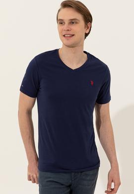 Erkek Lacivert V Yaka Basic Tişört - 50248506016