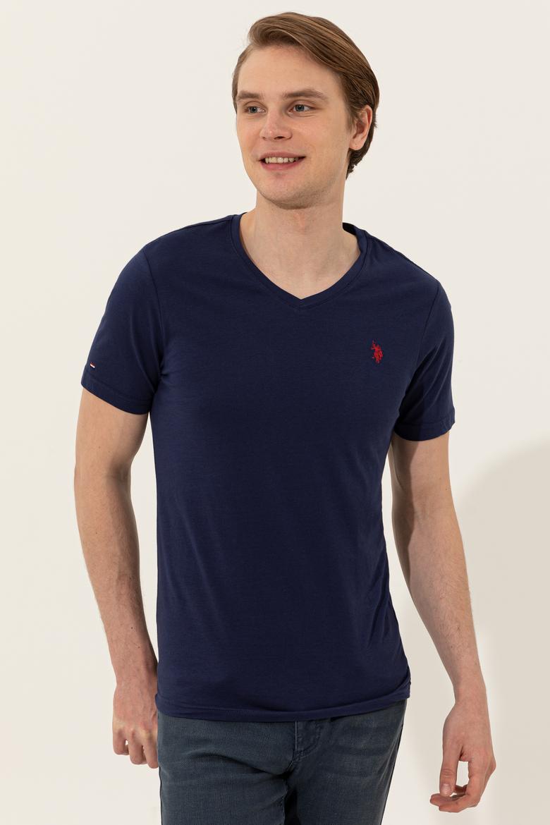 Erkek Lacivert V Yaka Basic Tişört