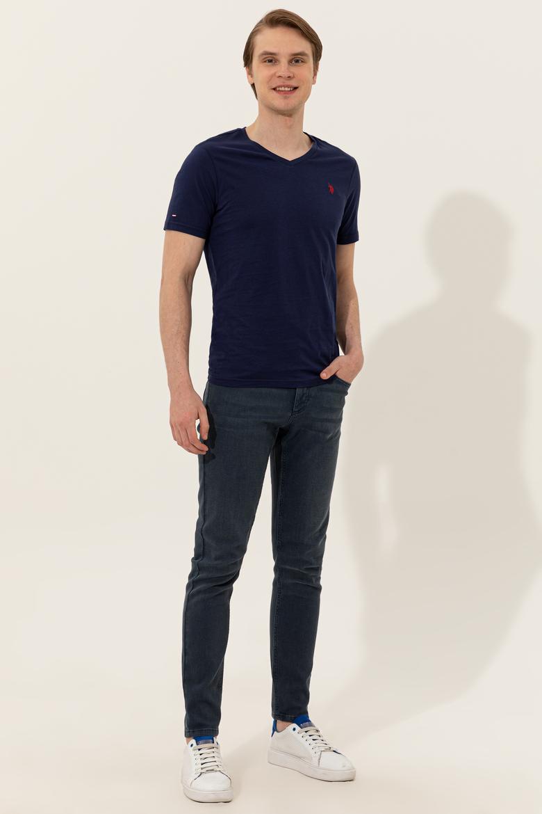 Erkek Lacivert V Yaka Basic Tişört - 50248506016