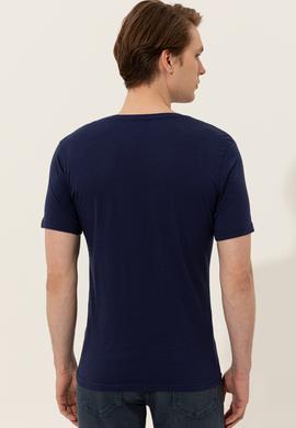 Erkek Lacivert V Yaka Basic Tişört - 50248506016