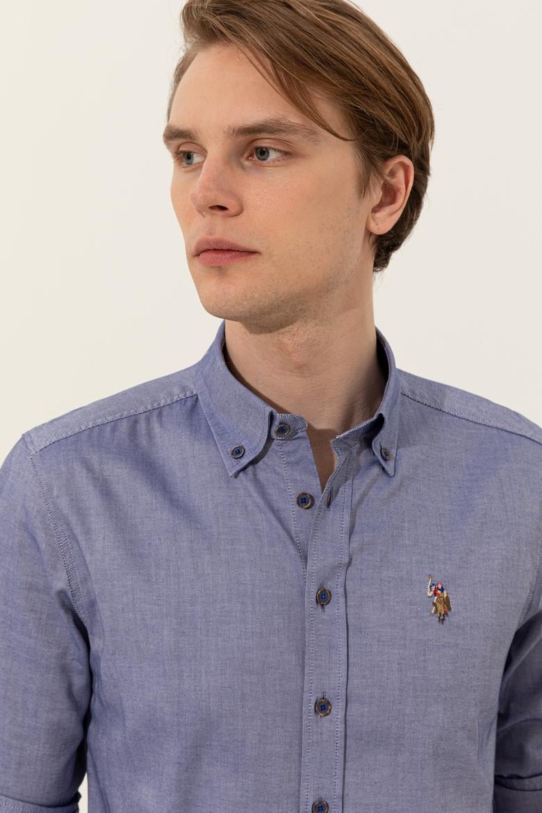 Erkek Mavi Uzun Kollu Basic Gömlek - 50249487099