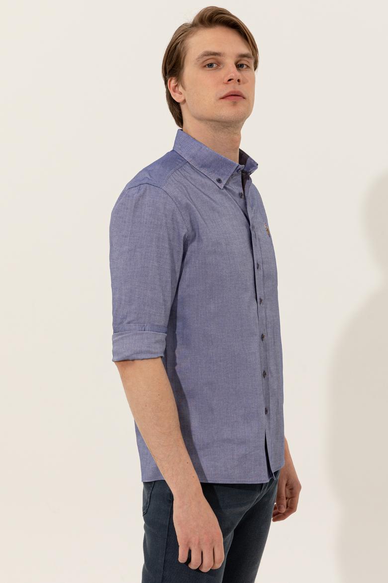 Erkek Mavi Uzun Kollu Basic Gömlek - 50249487099
