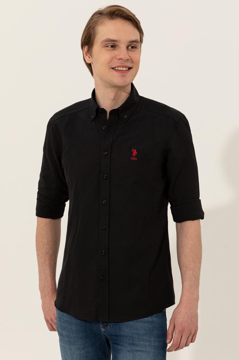 Erkek Siyah Gömlek Uzunkol Basic