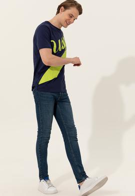 Erkek Lacivert Bisiklet Yaka Tişört - 50248616016