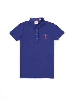 Kız Çocuk Mavi Basic Polo Yaka Tişört - 50246800152