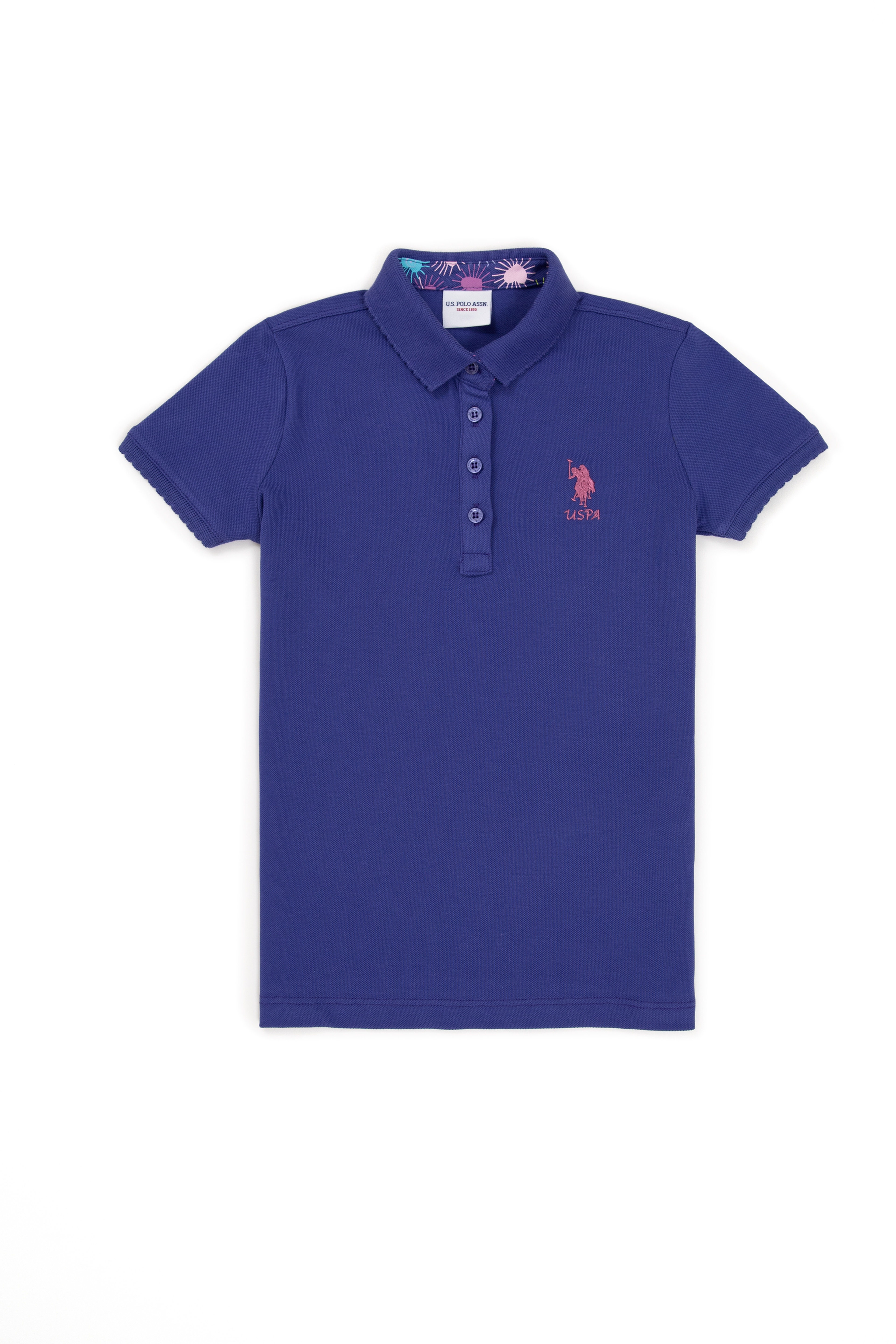 Kız Çocuk Mavi Basic Polo Yaka Tişört - Image 1
