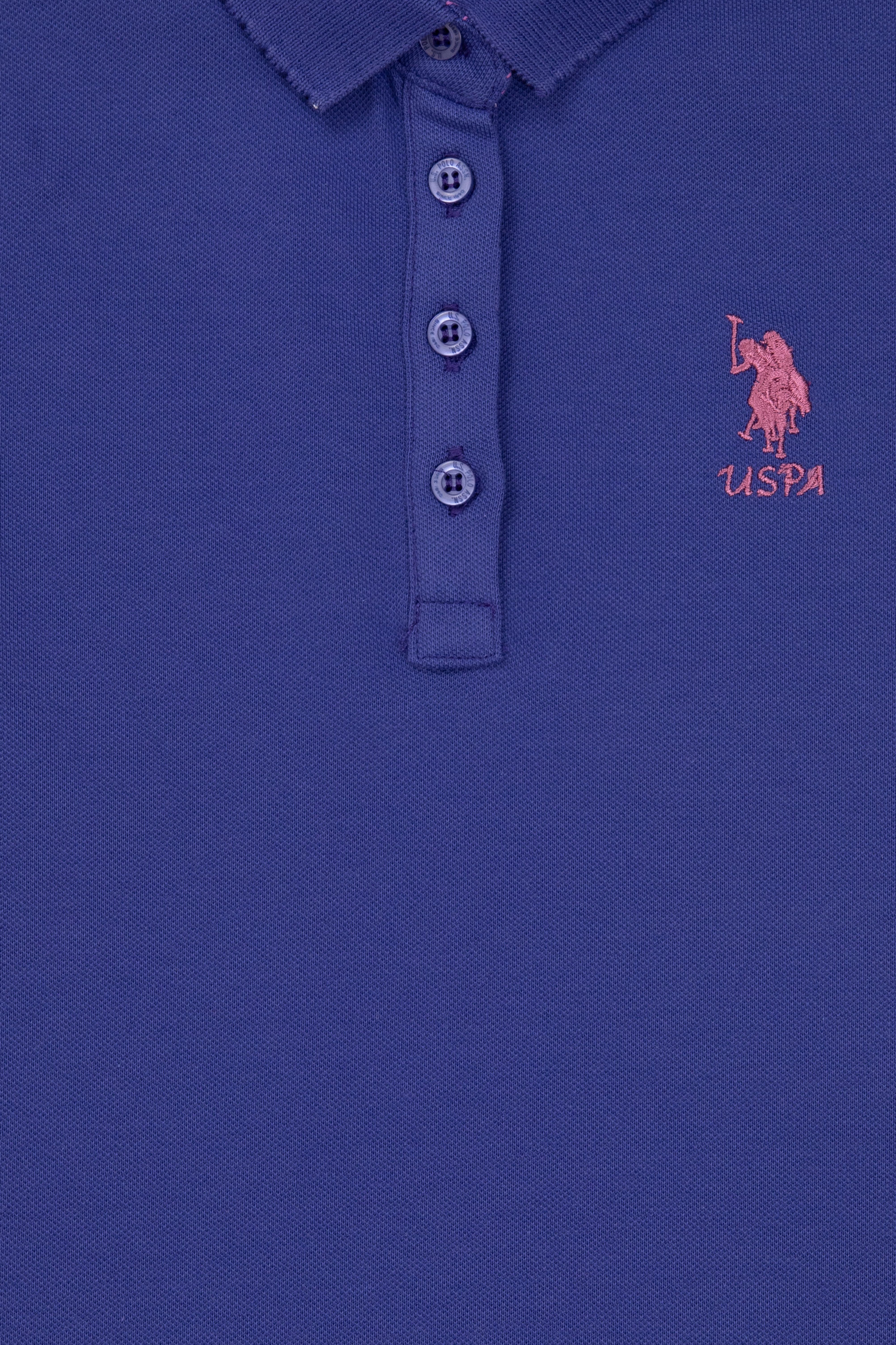 Kız Çocuk Mavi Basic Polo Yaka Tişört - Image 3