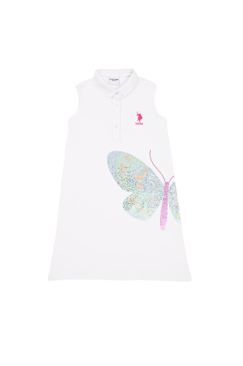 Kız Çocuk Beyaz Kolsuz Örme Elbise