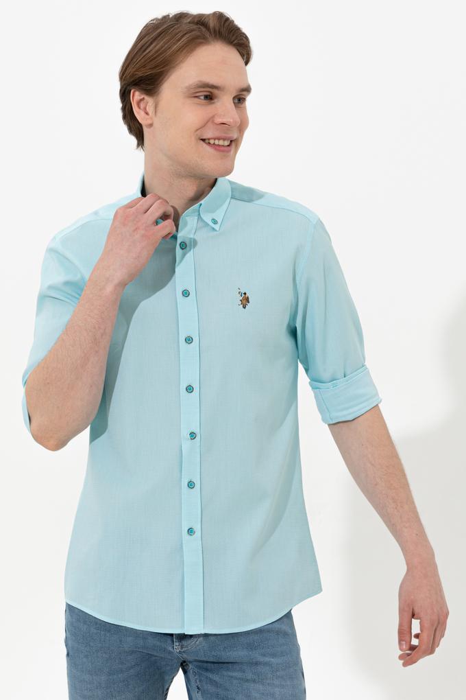 Erkek Turkuaz Uzun Kollu Basic Gömlek