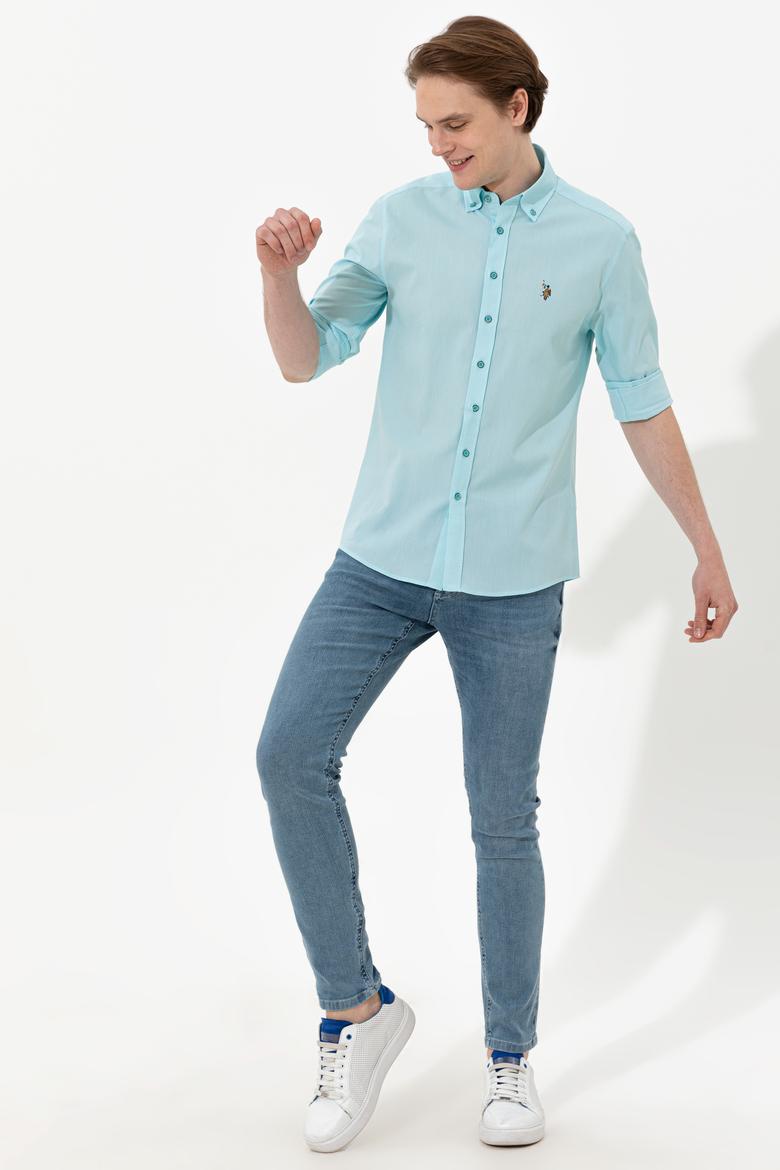 Erkek Turkuaz Uzun Kollu Basic Gömlek - 50246368037