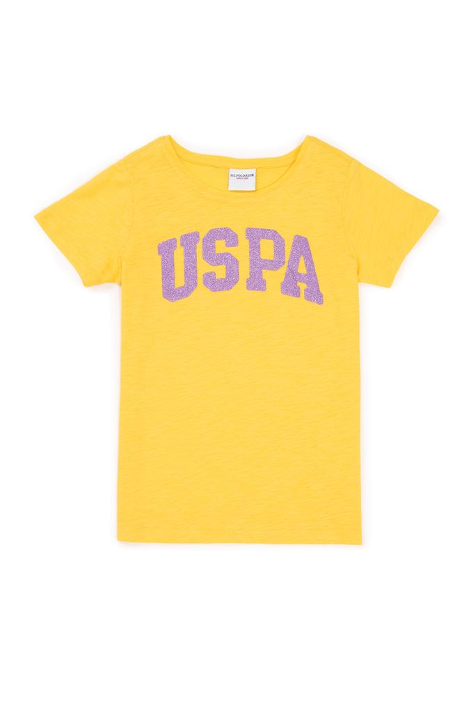 Kız Çocuk Açık Sarı Basic Bisiklet Yaka Tişört