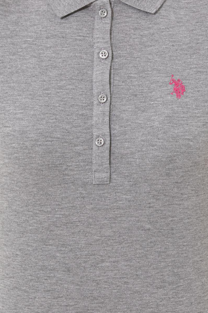 Kadın Gri Melanj Basic Polo Yaka Tişört