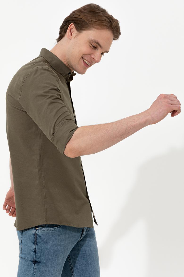 Erkek Haki Uzun Kollu Basic Gömlek - 50254188085