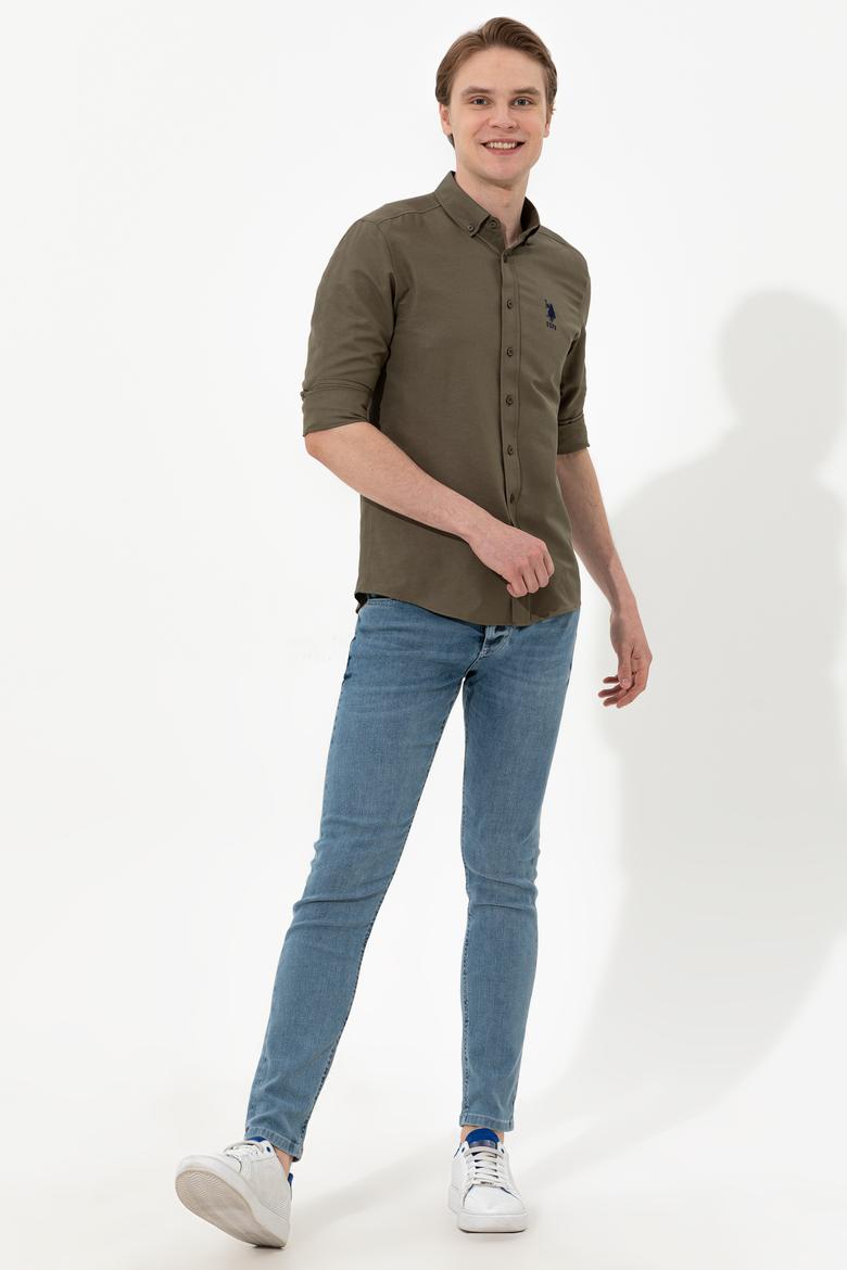 Erkek Haki Uzun Kollu Basic Gömlek - 50254188085