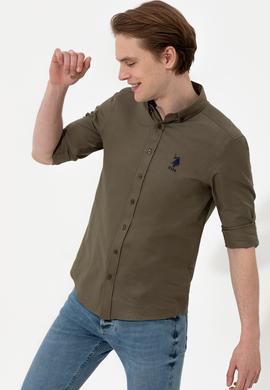 Erkek Haki Uzun Kollu Basic Gömlek - 50254188085