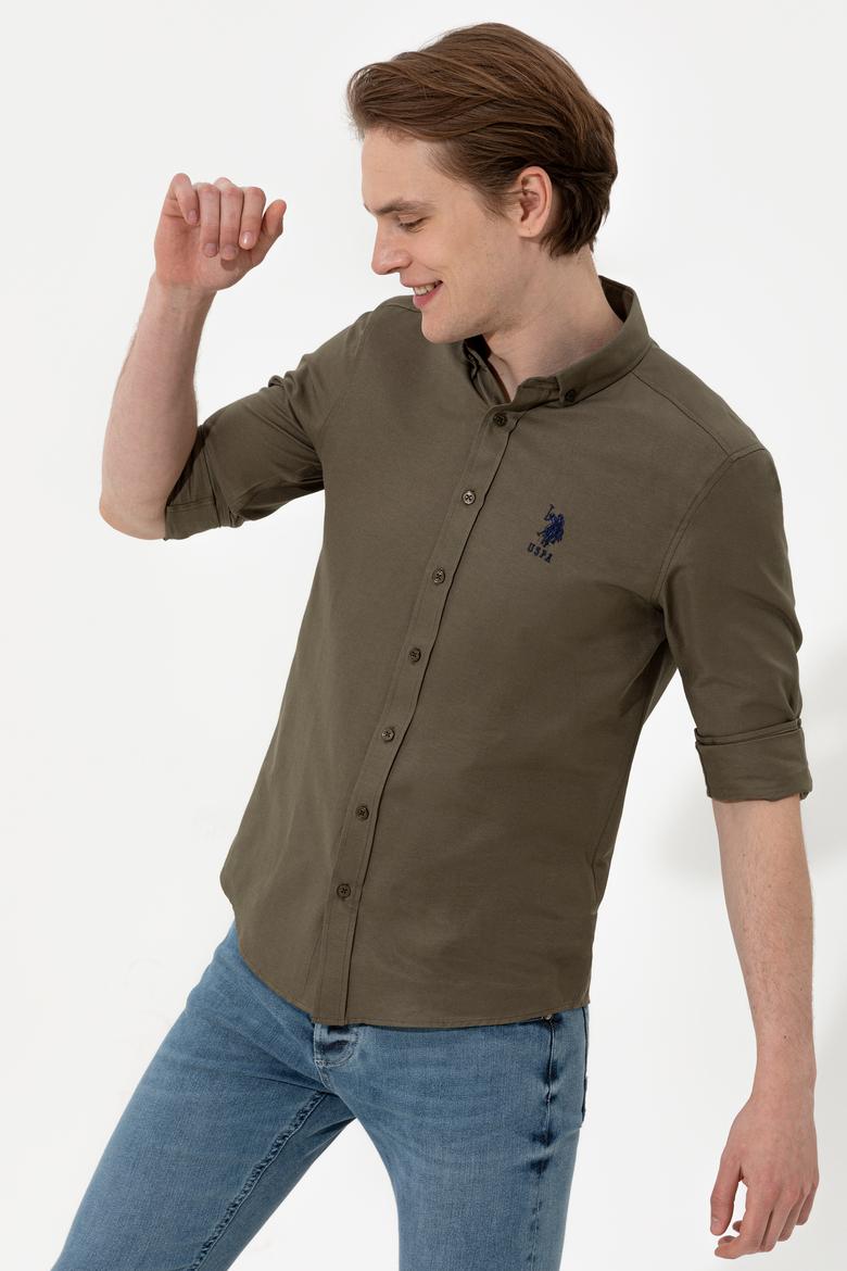 Erkek Haki Uzun Kollu Basic Gömlek