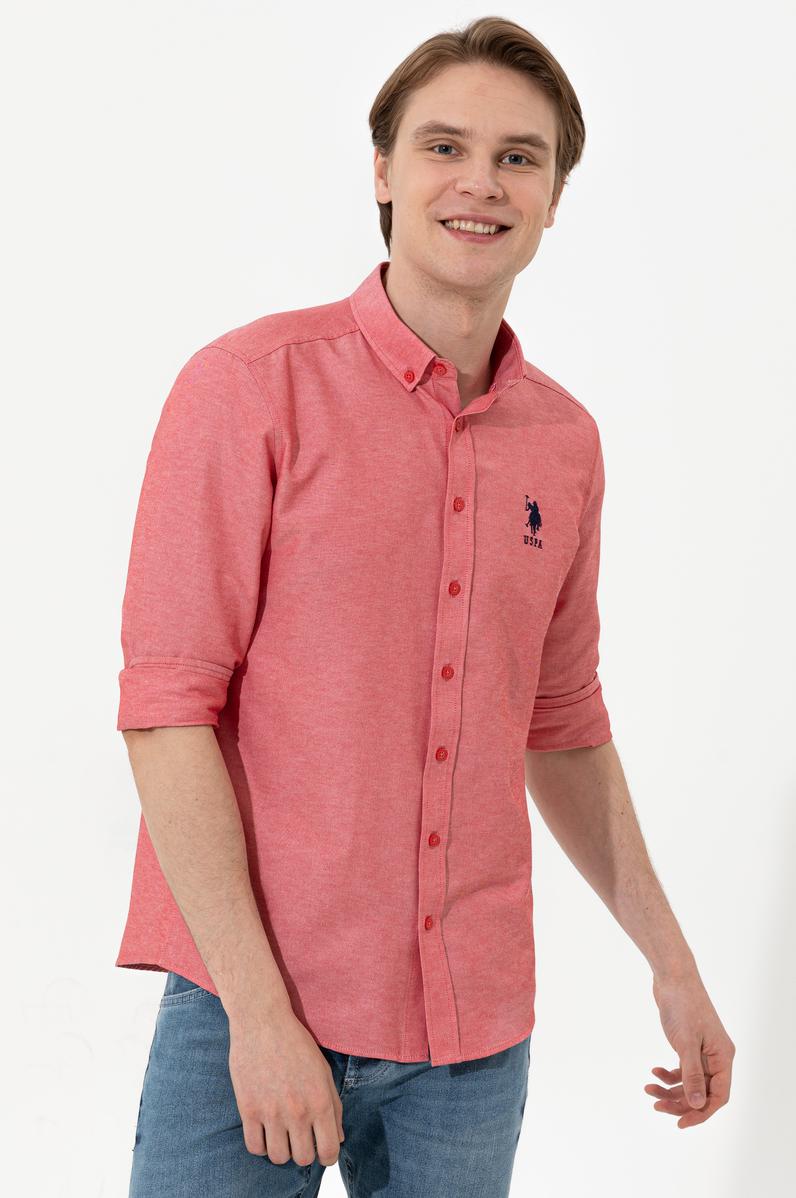 Erkek Kırmızı Uzun Kollu Basic Gömlek