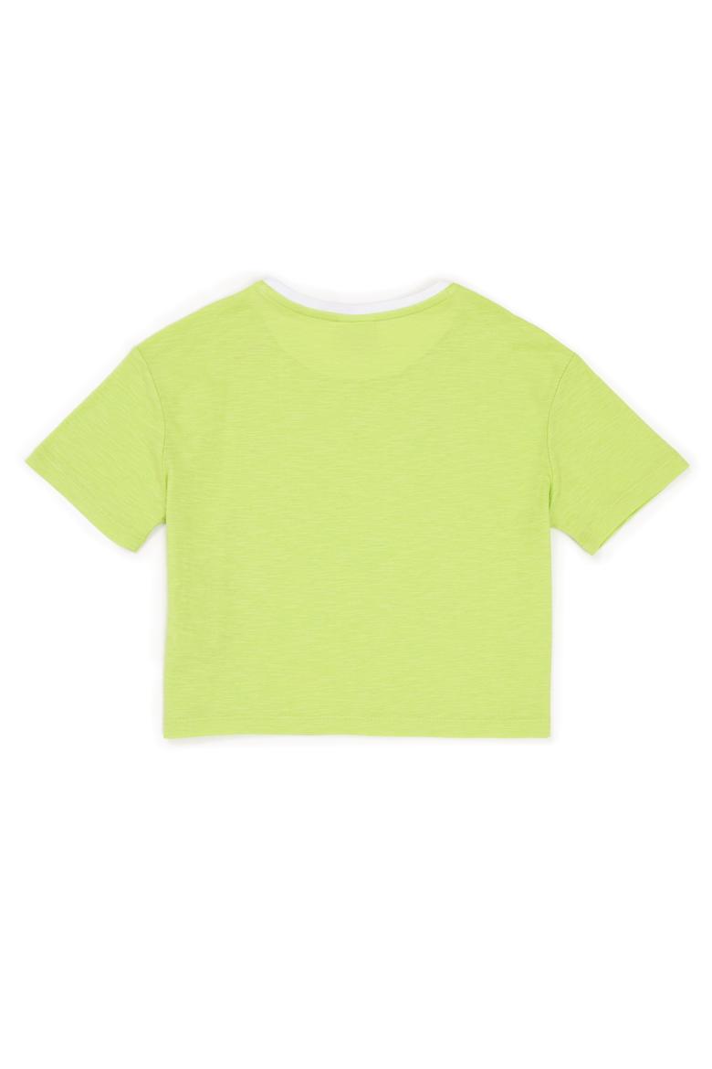 Kız Çocuk Fıstık Yeşili Bisiklet Yaka Crop Tişört - 50248154035