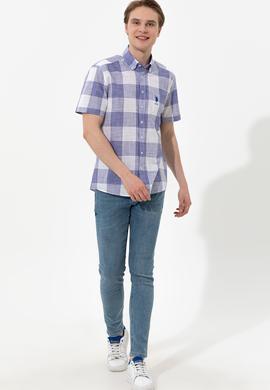 Erkek Mavi Kısa Kollu Gömlek - 50251765006