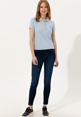 Kadın Açık Mavi Basic Polo Yaka Tişört - 50246278118