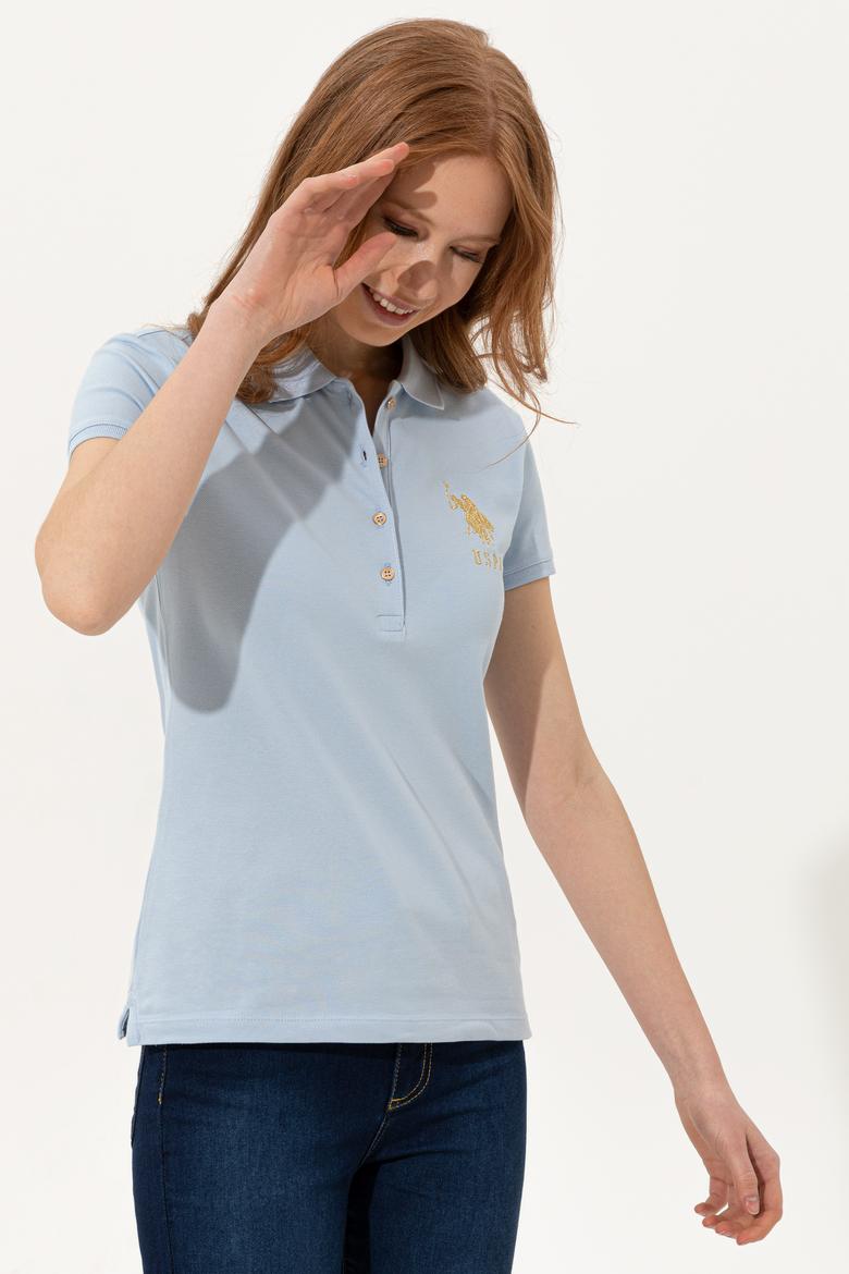 Kadın Açık Mavi Basic Polo Yaka Tişört - 50246278118