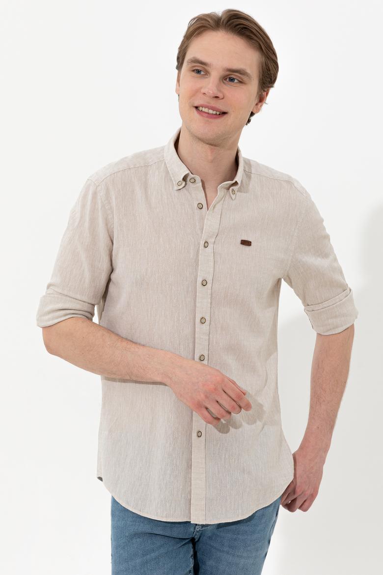 Erkek Haki Uzun Kollu Gömlek