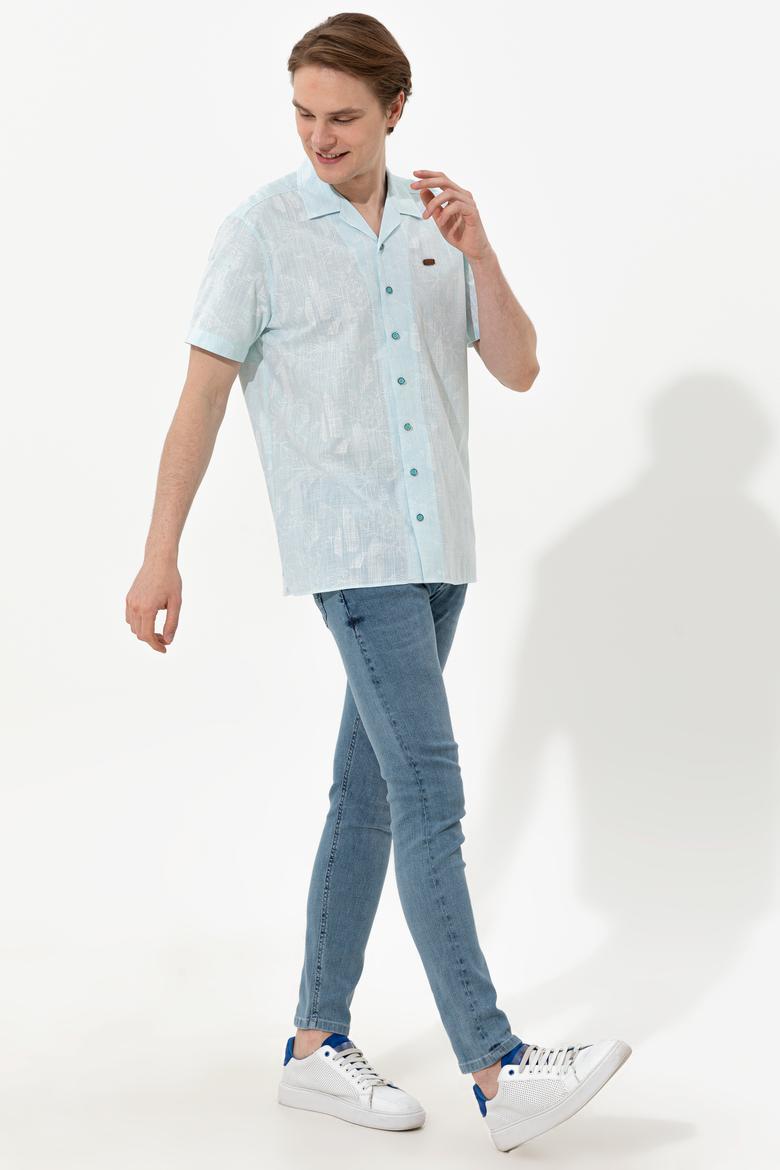 Erkek Turkuaz Kısa Kollu Gömlek - 50246341027