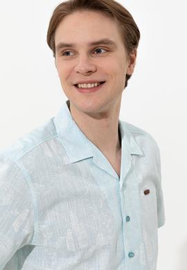 Erkek Turkuaz Kısa Kollu Gömlek - 50246341027