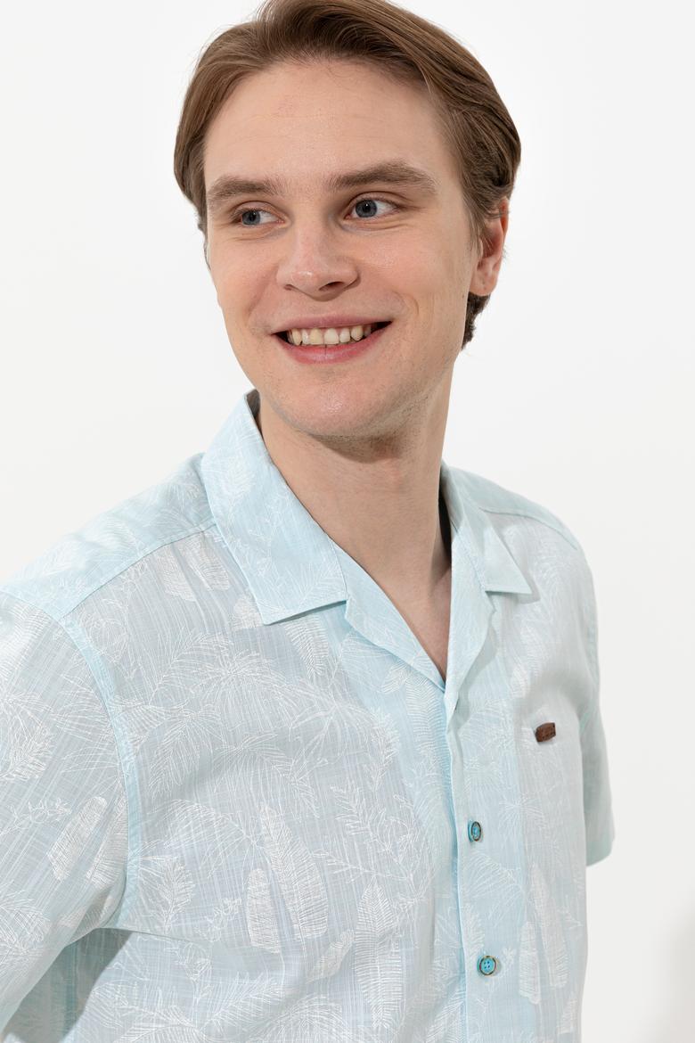 Erkek Turkuaz Kısa Kollu Gömlek - 50246341027