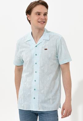 Erkek Turkuaz Kısa Kollu Gömlek - 50246341027
