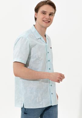 Erkek Turkuaz Kısa Kollu Gömlek - 50246341027