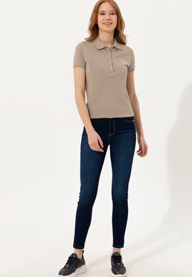 Kadın Haki Basic Polo Yaka Tişört - 50246278018