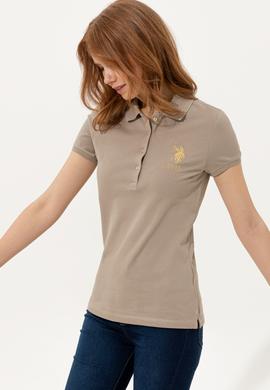 Kadın Haki Basic Polo Yaka Tişört - 50246278018