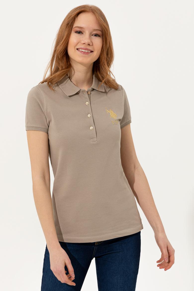 Kadın Haki Basic Polo Yaka Tişört