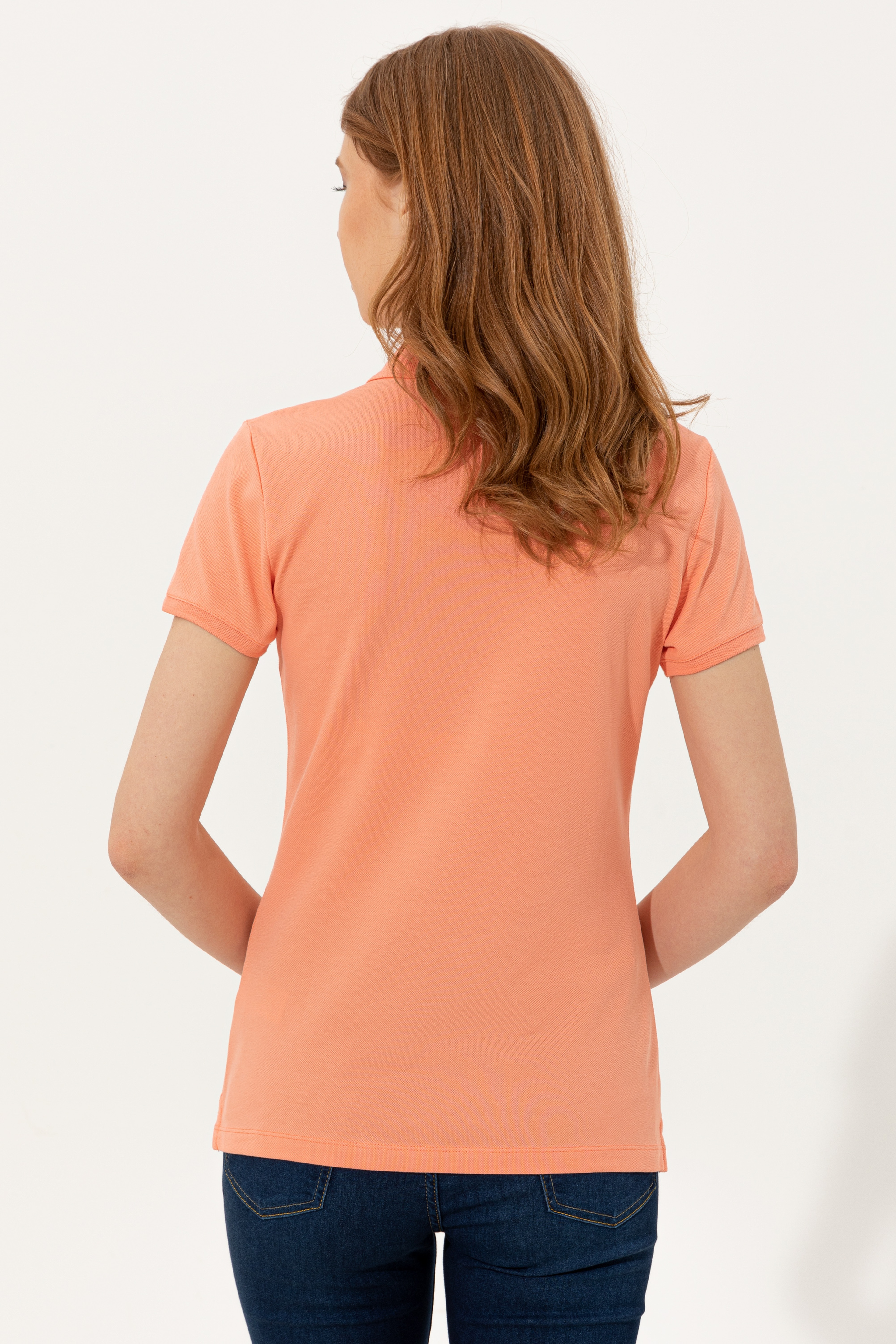 Kadın Somon Basic Polo Yaka Tişört