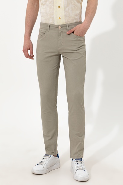 Erkek Slim Fit Haki Kanvas Pantolon