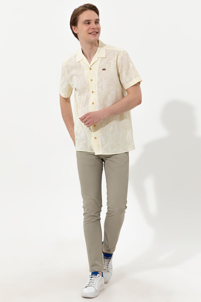 Erkek Açık Sarı Kısa Kollu Gömlek - 50246341014