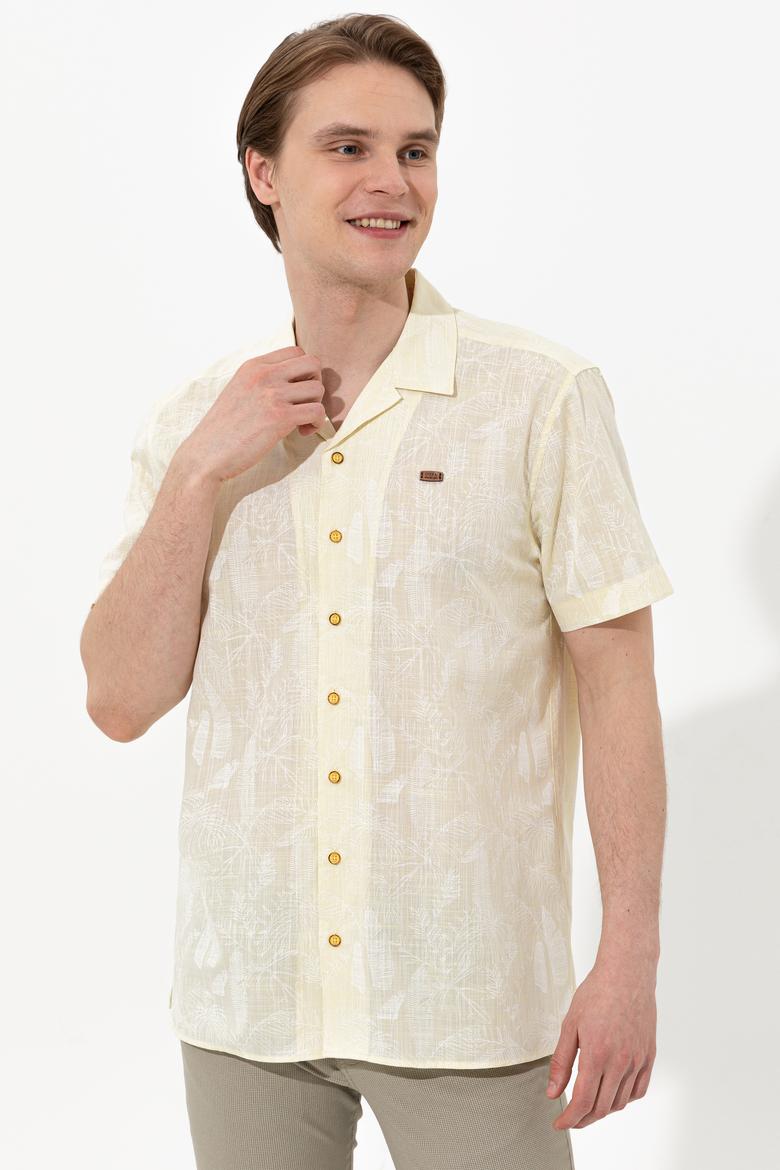 Erkek Açık Sarı Kısa Kollu Gömlek - 50246341014