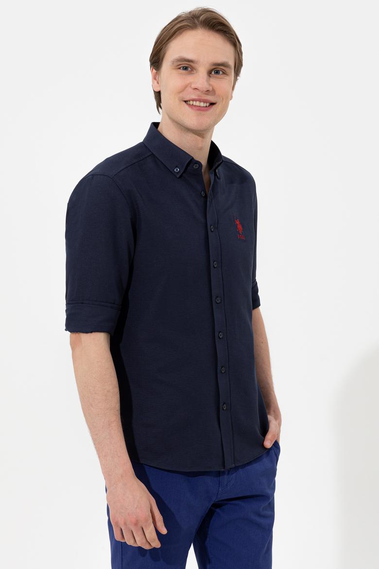 Erkek Lacivert Uzun Kollu Basic Gömlek