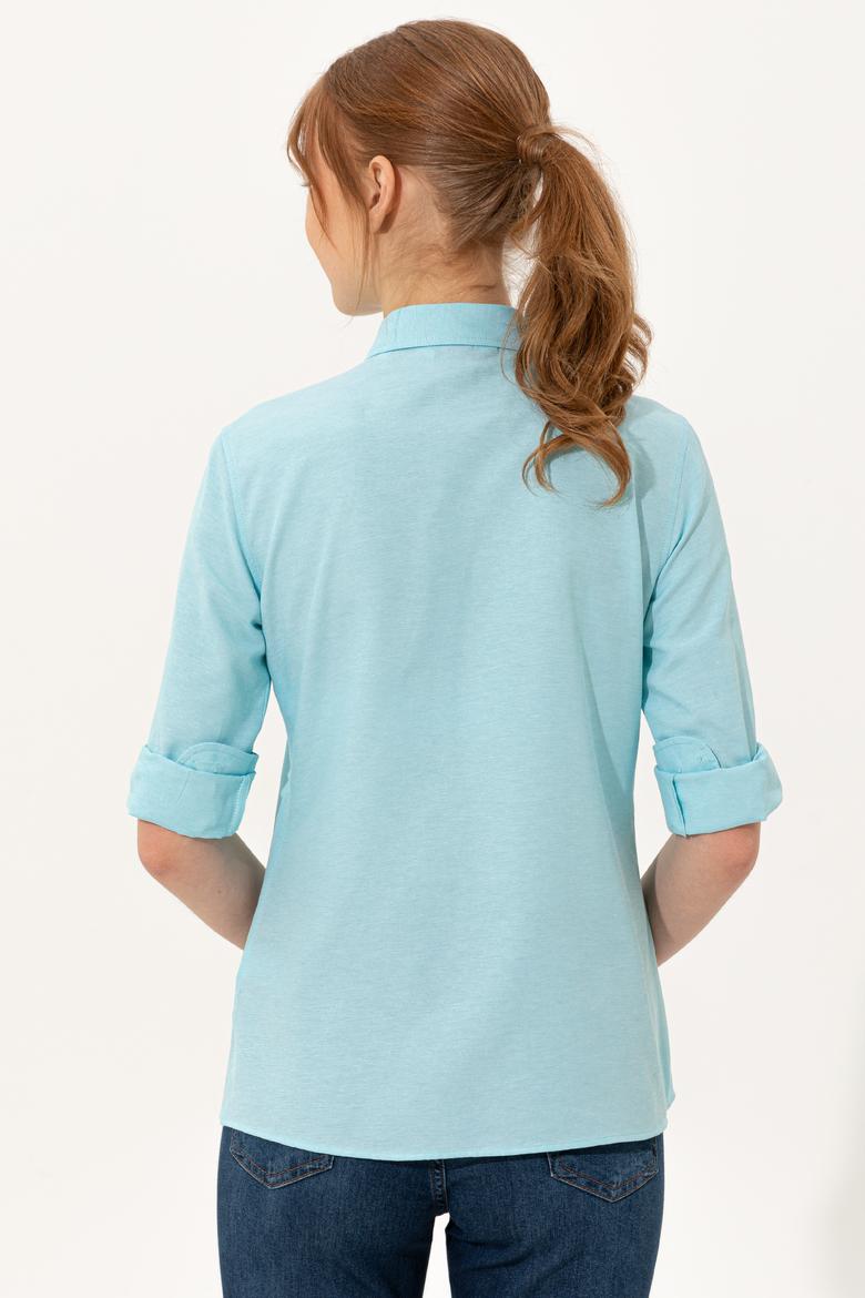Kadın Turkuaz Uzun Kollu Basic Gömlek - 50246414062