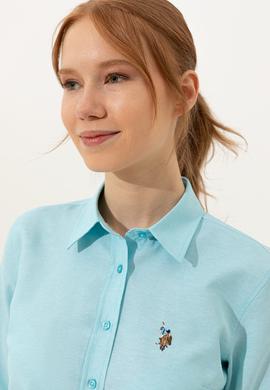 Kadın Turkuaz Uzun Kollu Basic Gömlek - 50246414062