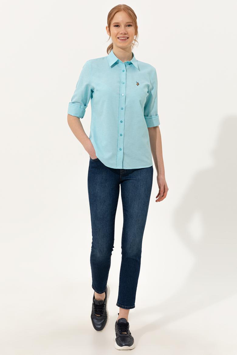 Kadın Turkuaz Uzun Kollu Basic Gömlek - 50246414062