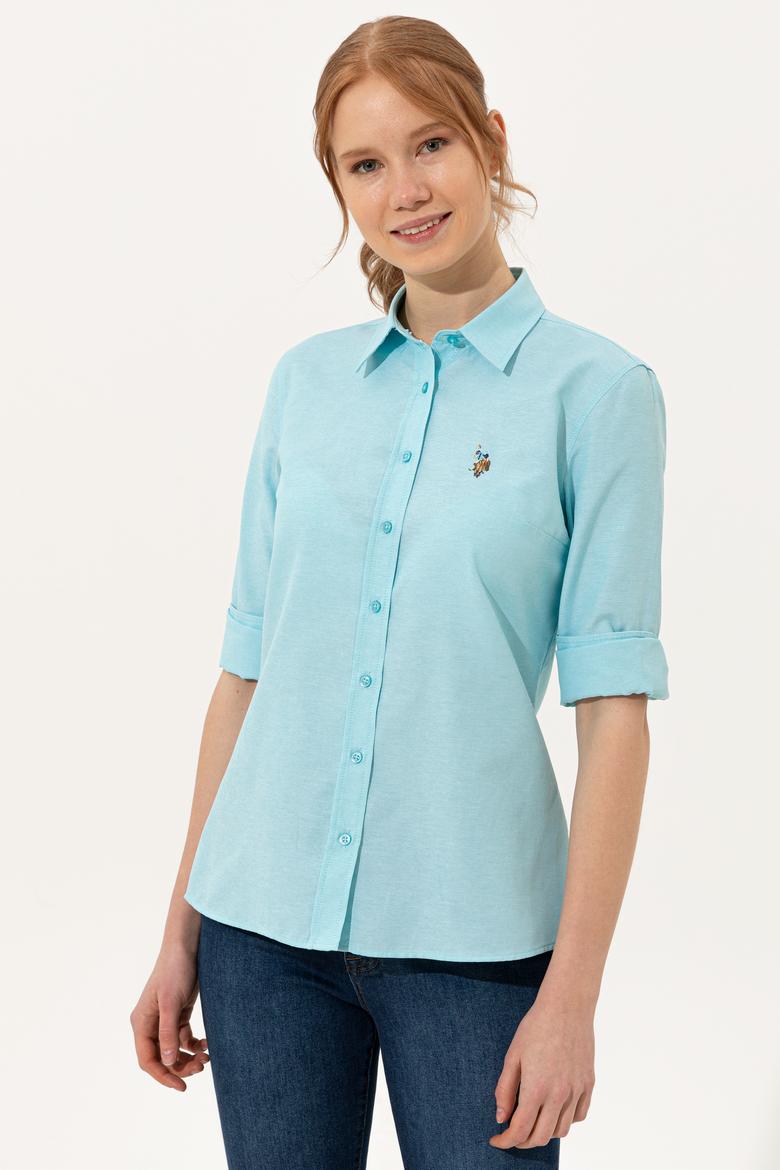 Kadın Turkuaz Uzun Kollu Basic Gömlek