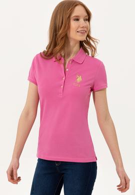 Kadın Pembe Basic Polo Yaka Tişört - 50246278078
