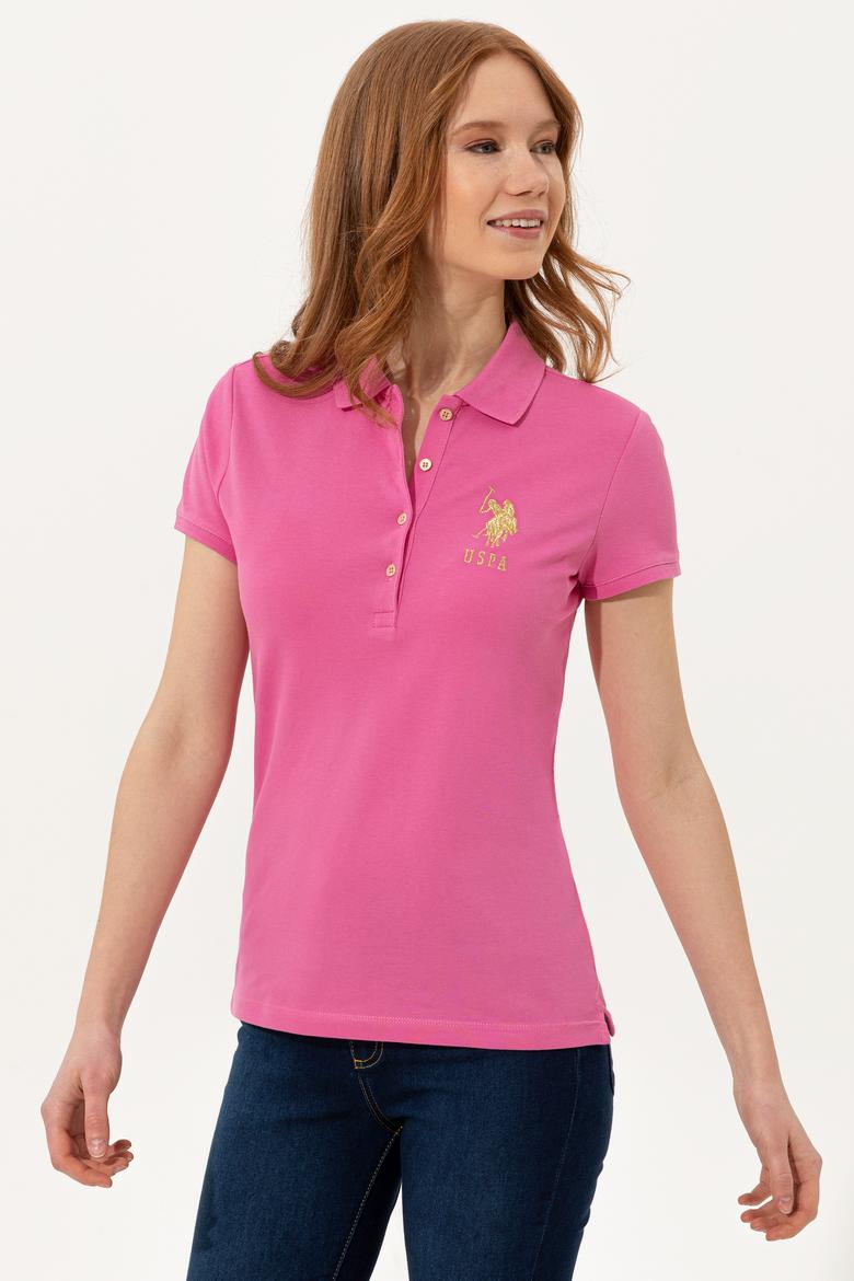 Kadın Pembe Basic Polo Yaka Tişört - 50246278078
