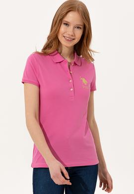 Kadın Pembe Basic Polo Yaka Tişört - 50246278078