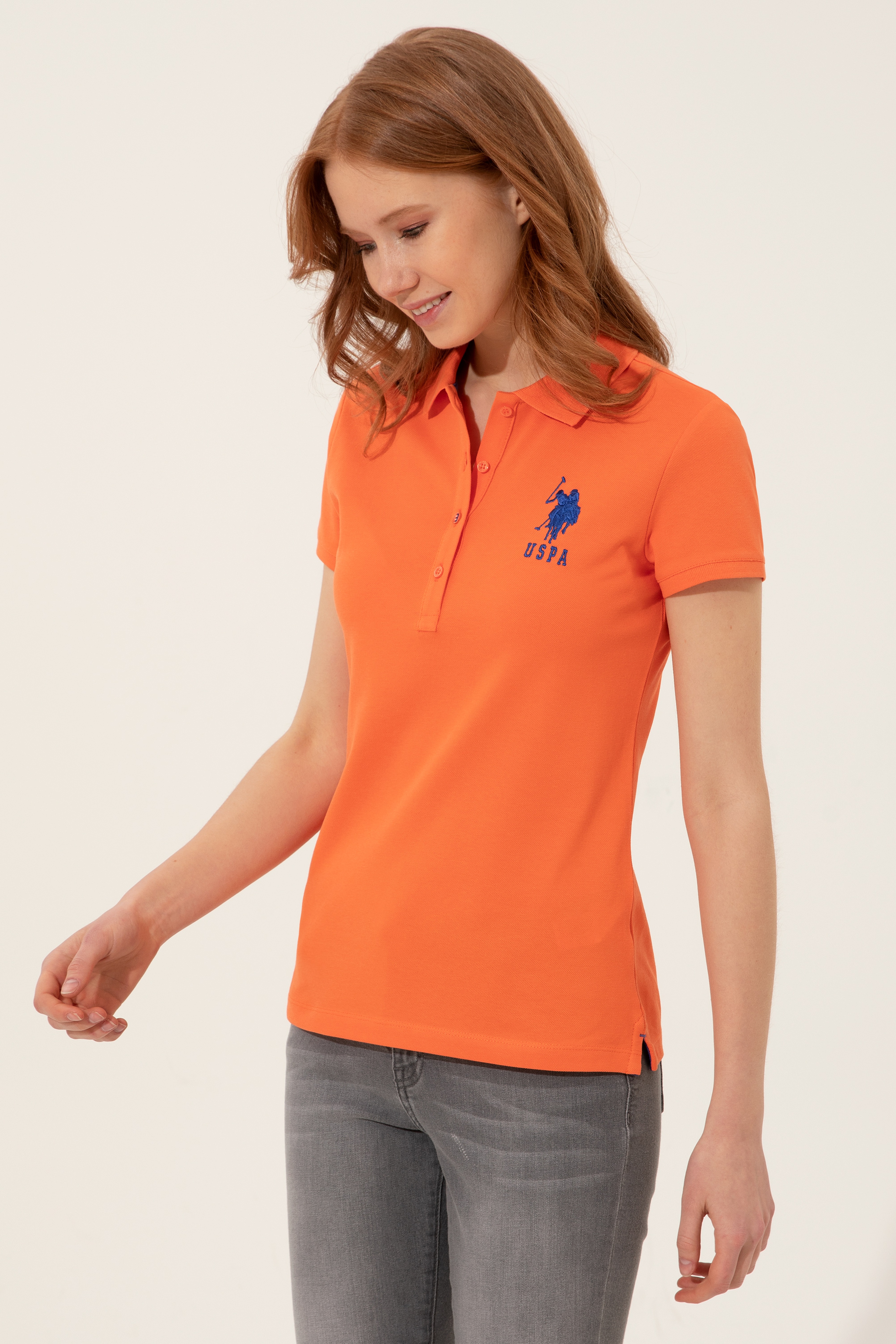 Kadın Turuncu Basic Polo Yaka Tişört
