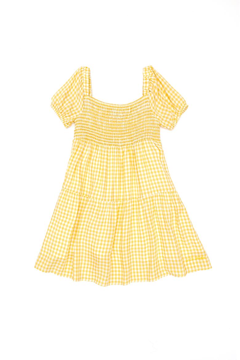 Kız Çocuk Açık Sarı Dokuma Elbise