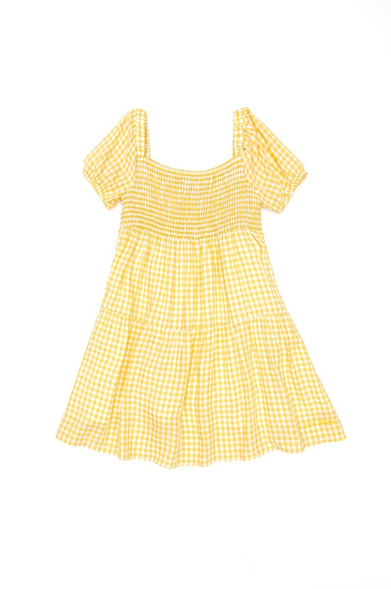 Kız Çocuk Açık Sarı Dokuma Elbise